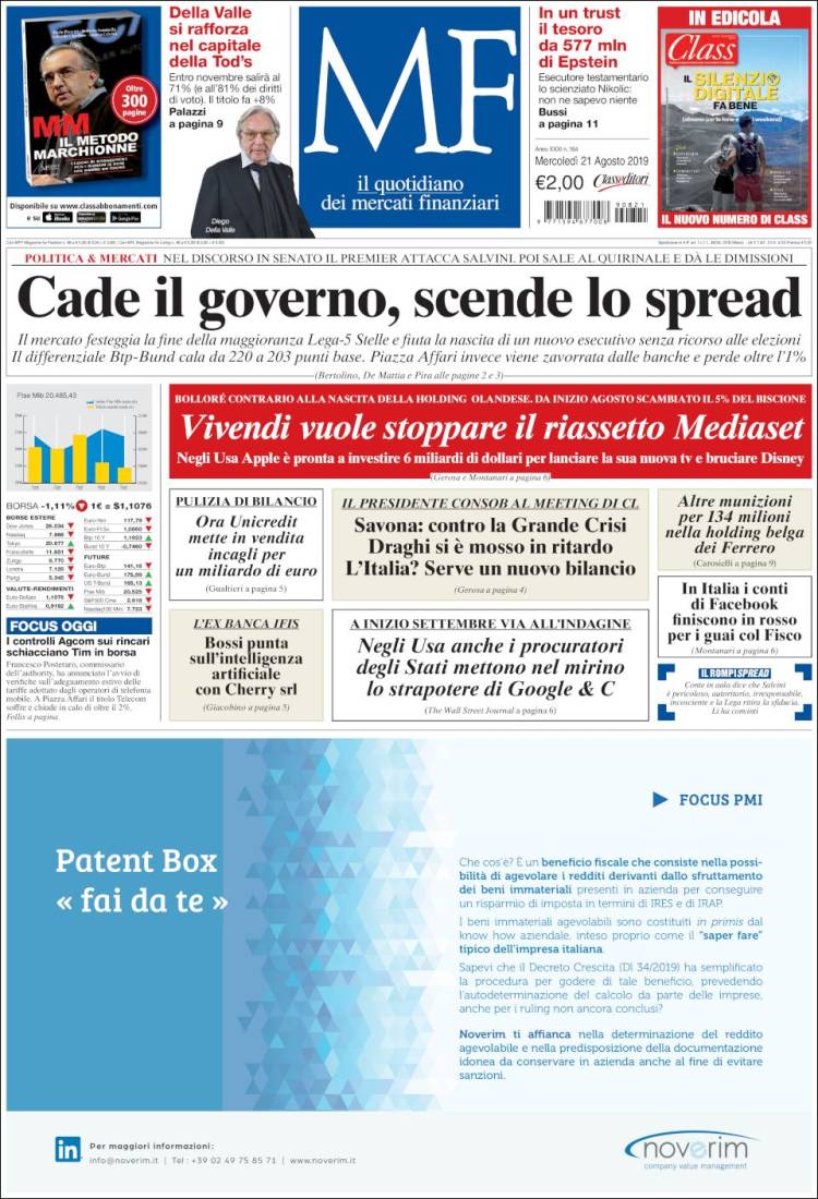Portada de Milano Finanza (Italia)