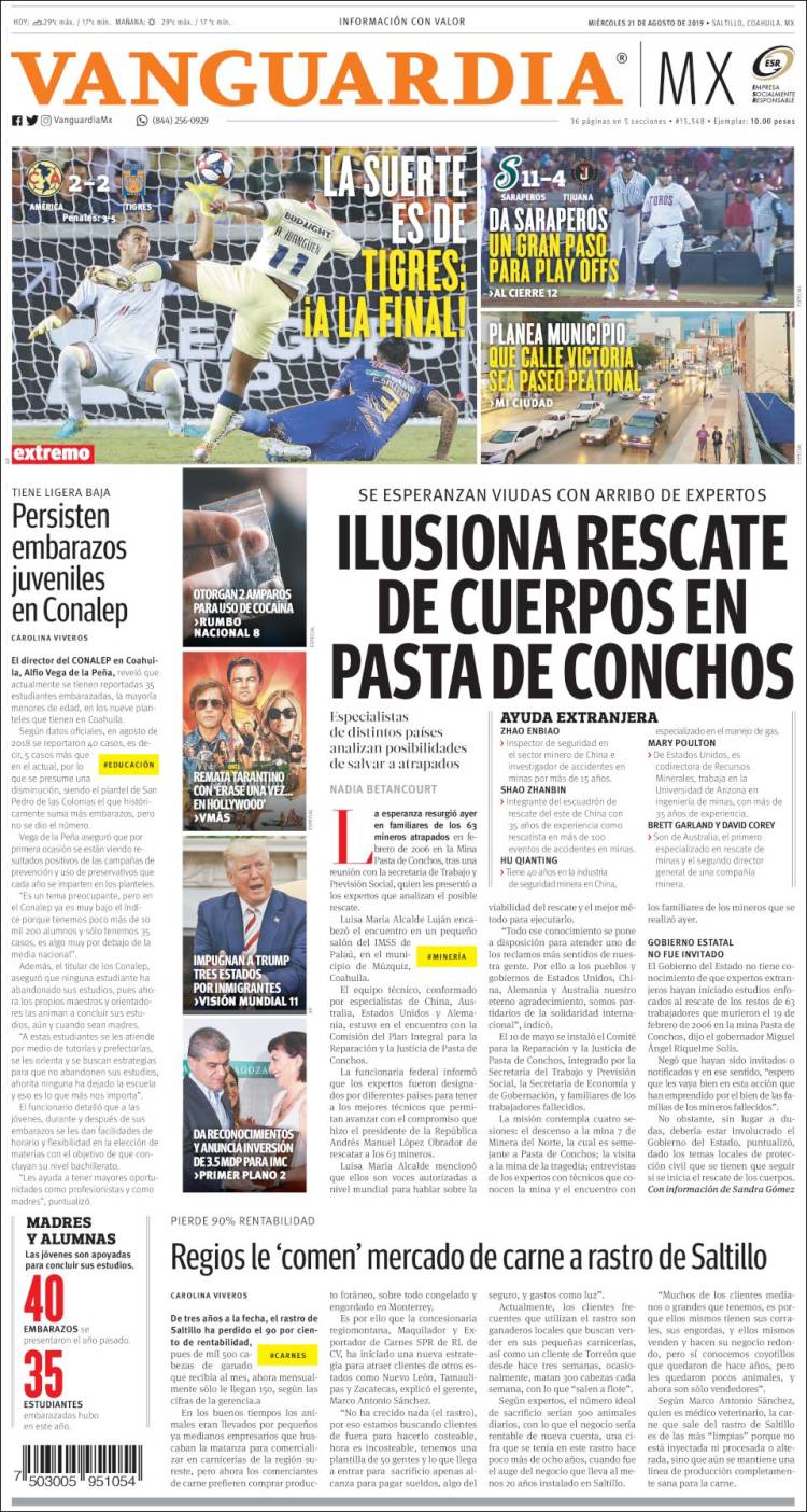 Portada de Vanguardia (M&eacute;xico)