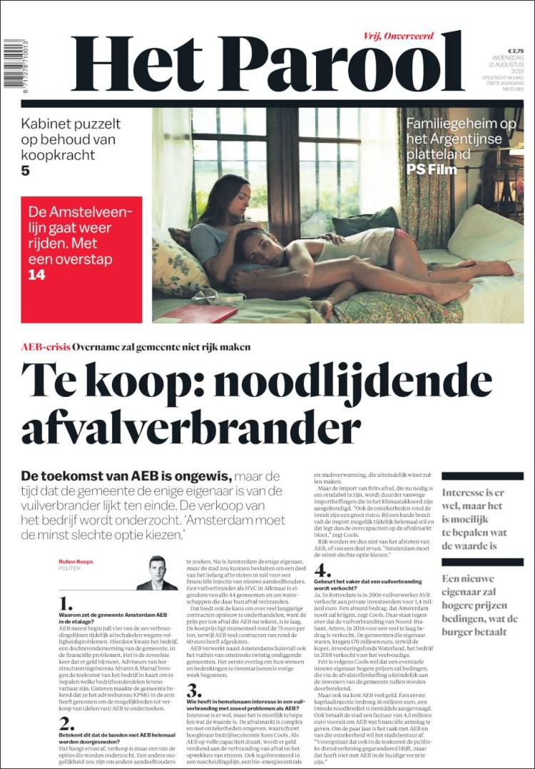 Portada de Het Parool (Pa&iacute;ses Bajos)