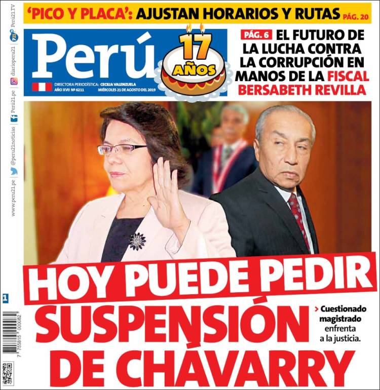 Portada de Perú 21 (Perú)