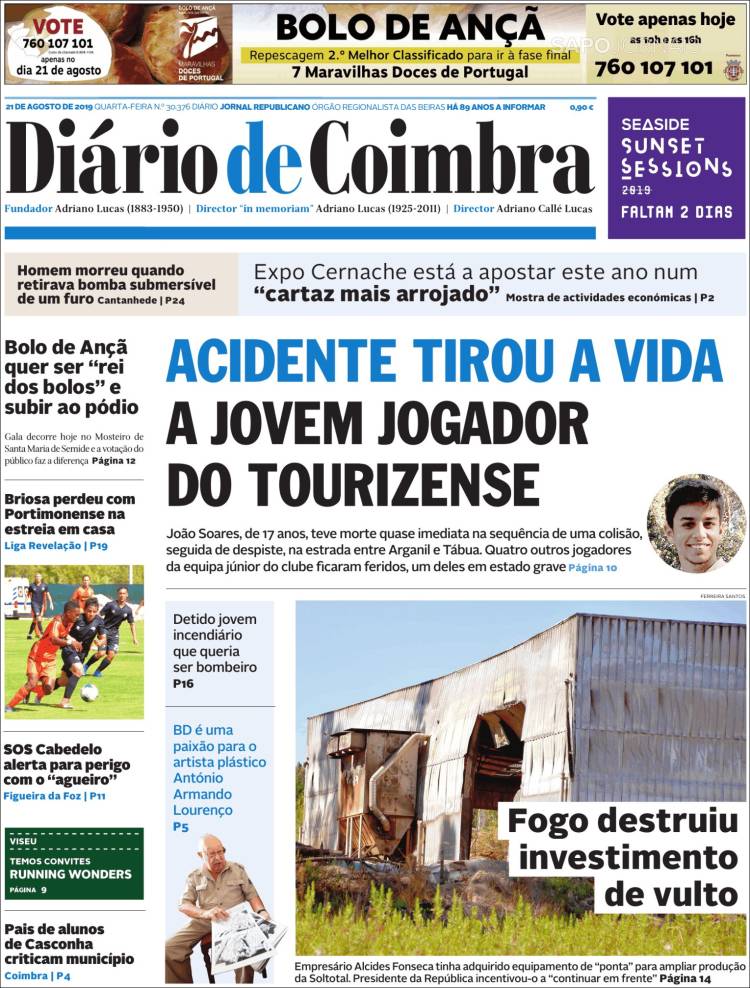 Portada de Diário de Coimbra (Portugal)