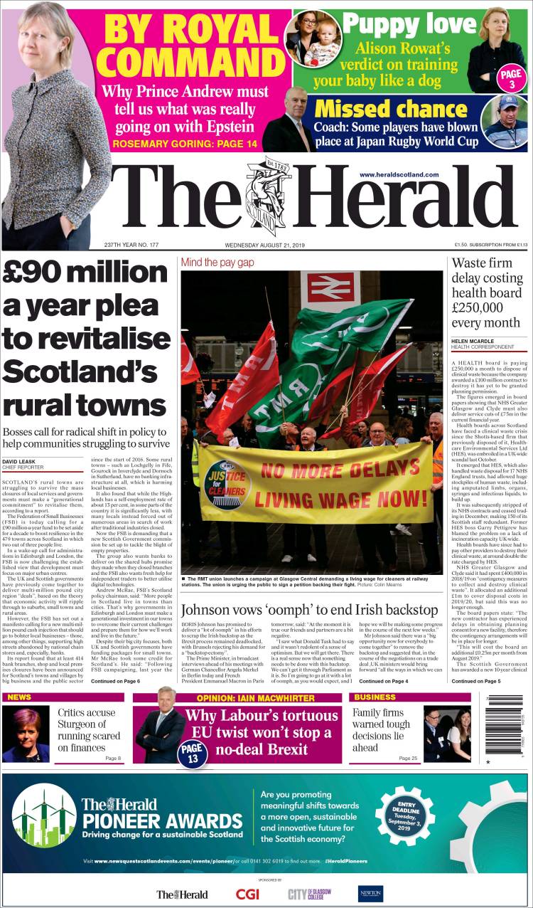Portada de The Herald (Reino Unido)
