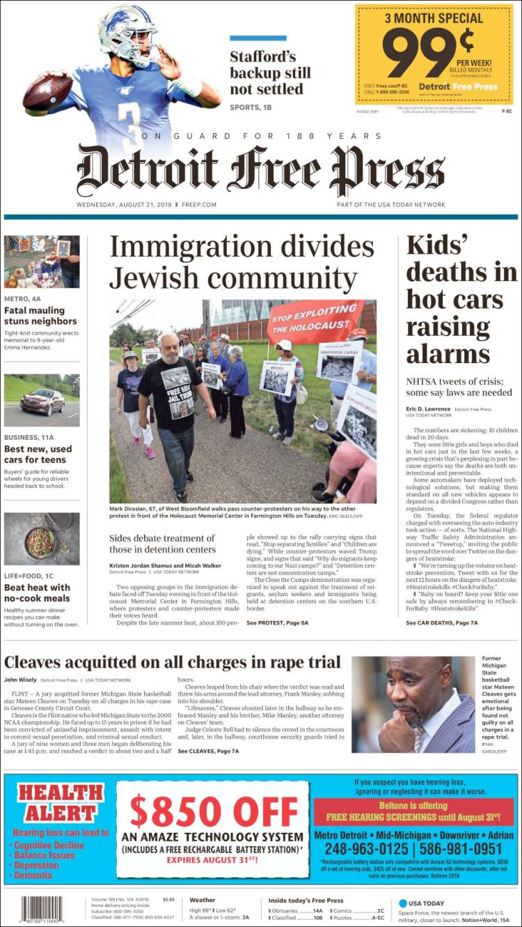 Portada de Detroit Free Press (USA)