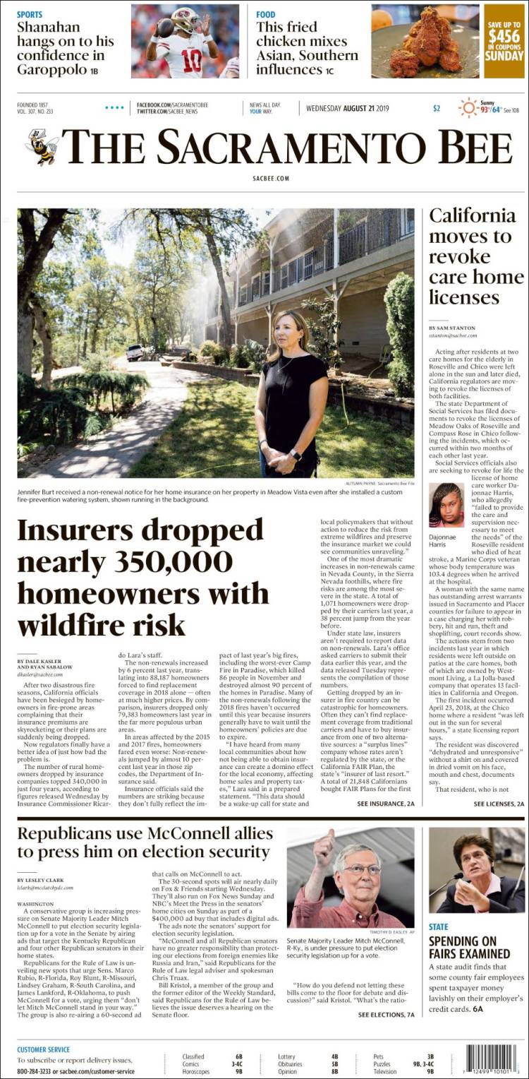 Portada de The Sacramento Bee (USA)