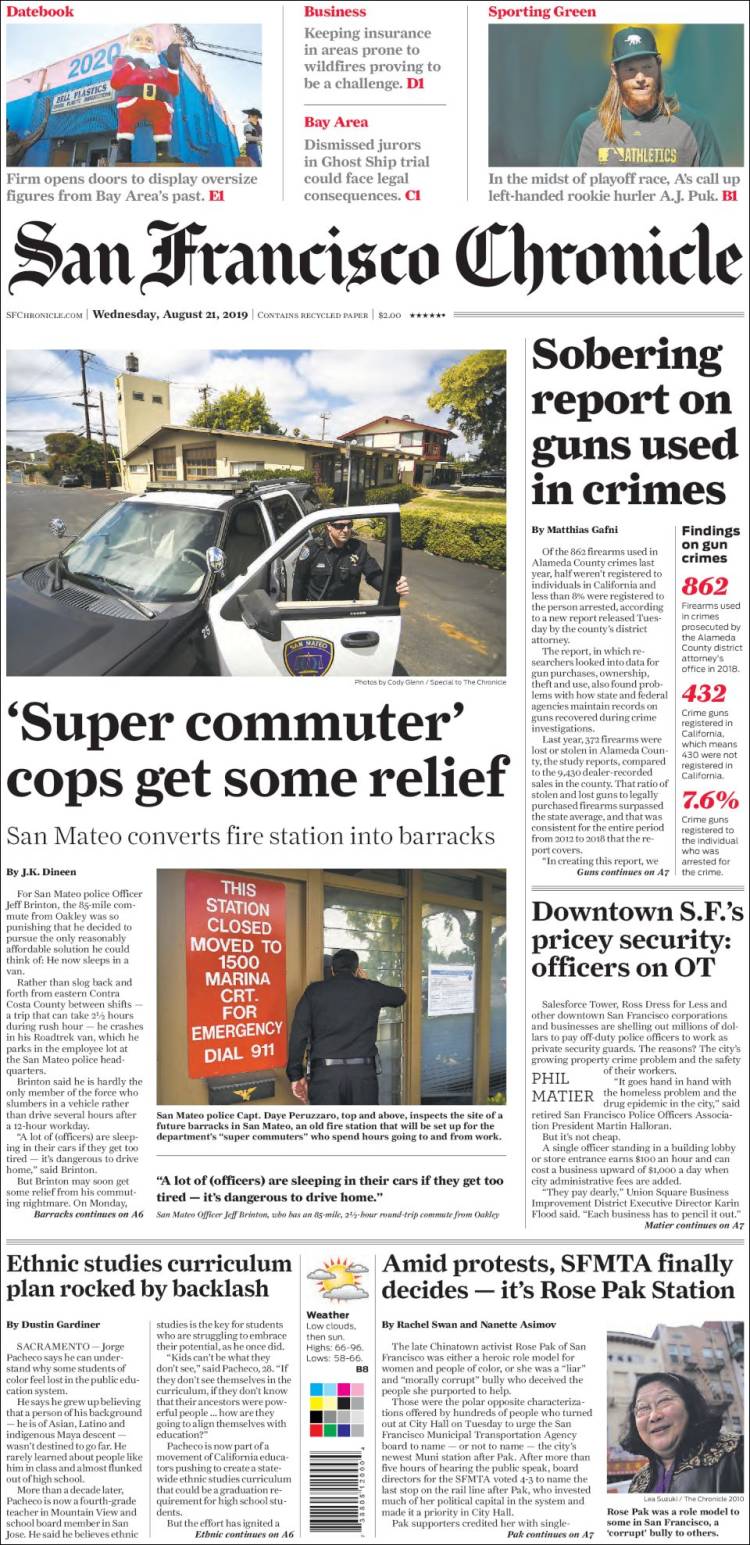 Portada de San Francisco Chronicle (USA)