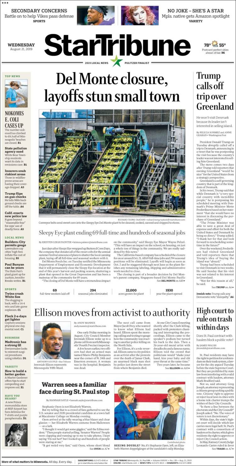 Portada de Star Tribune (USA)