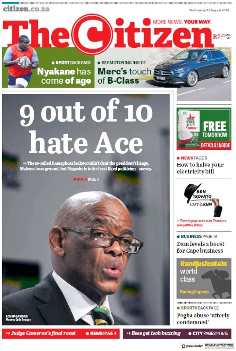 Portada de The Citizen (Sud&aacute;frica)