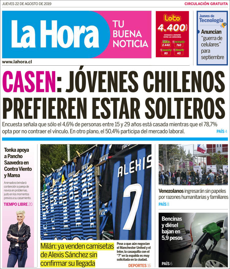 Portada de La Hora (Chile)