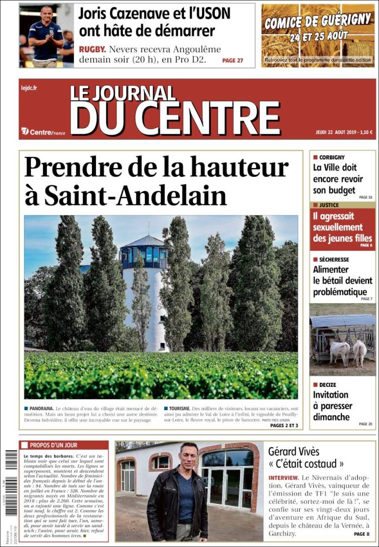 Portada de Le Journal du Centre (Francia)