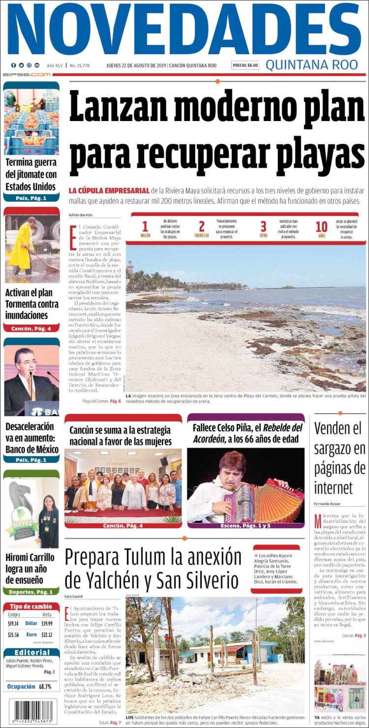 Portada de Novedades de Quintana Roo (M&eacute;xico)