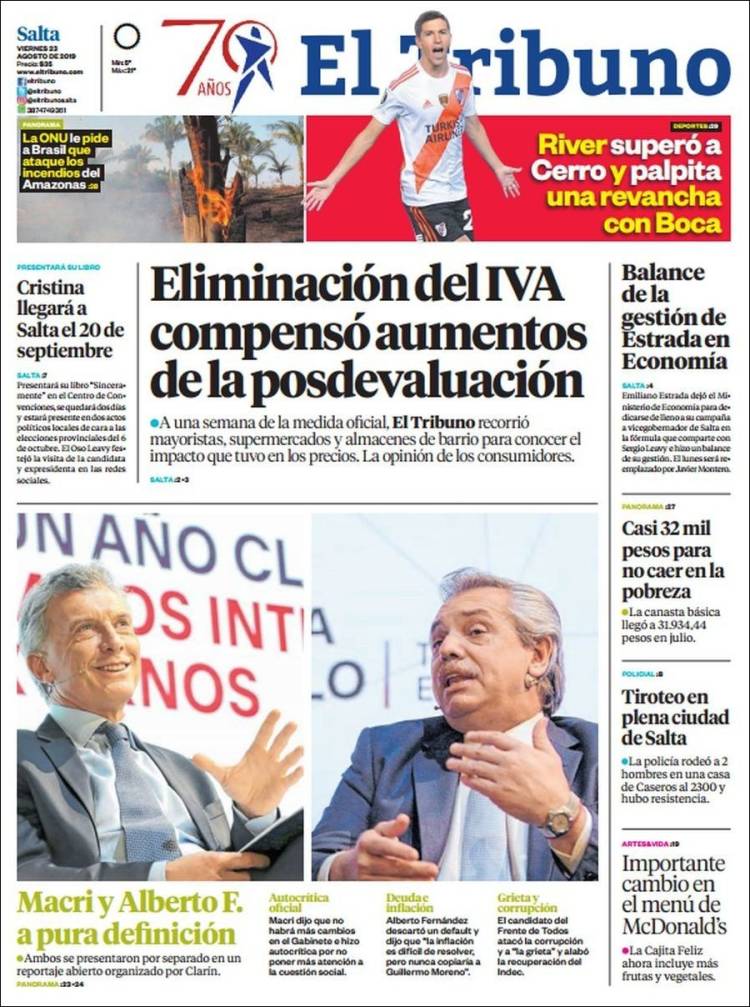 Portada de El Tribuno - Salta (Argentina)