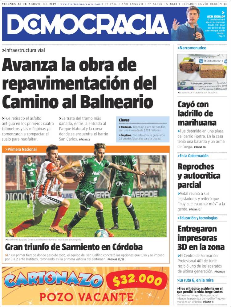 Portada de Diario Democracia (Argentina)