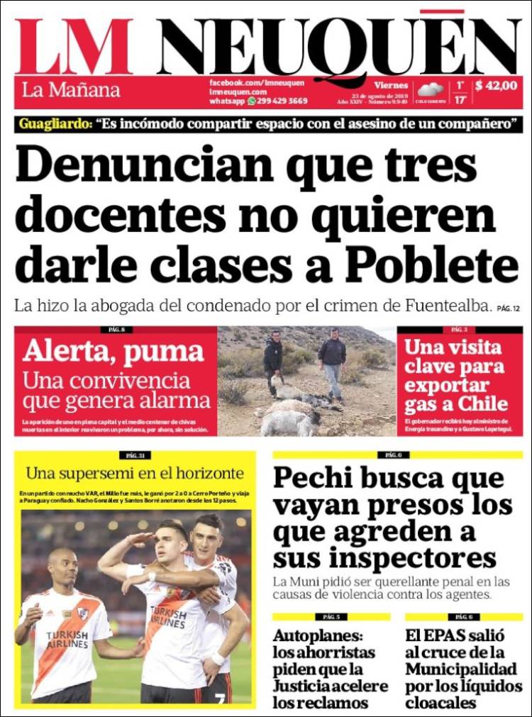 Portada de La Mañanade Neuquén (Argentina)