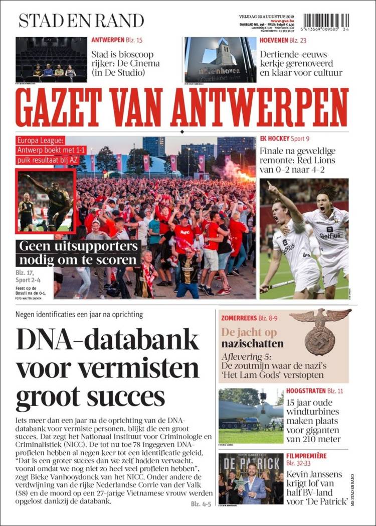 Portada de Gazet van Antwerpen (B&eacute;lgica)