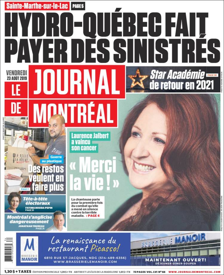 Portada de Le Journal de Montréal (Canadá)