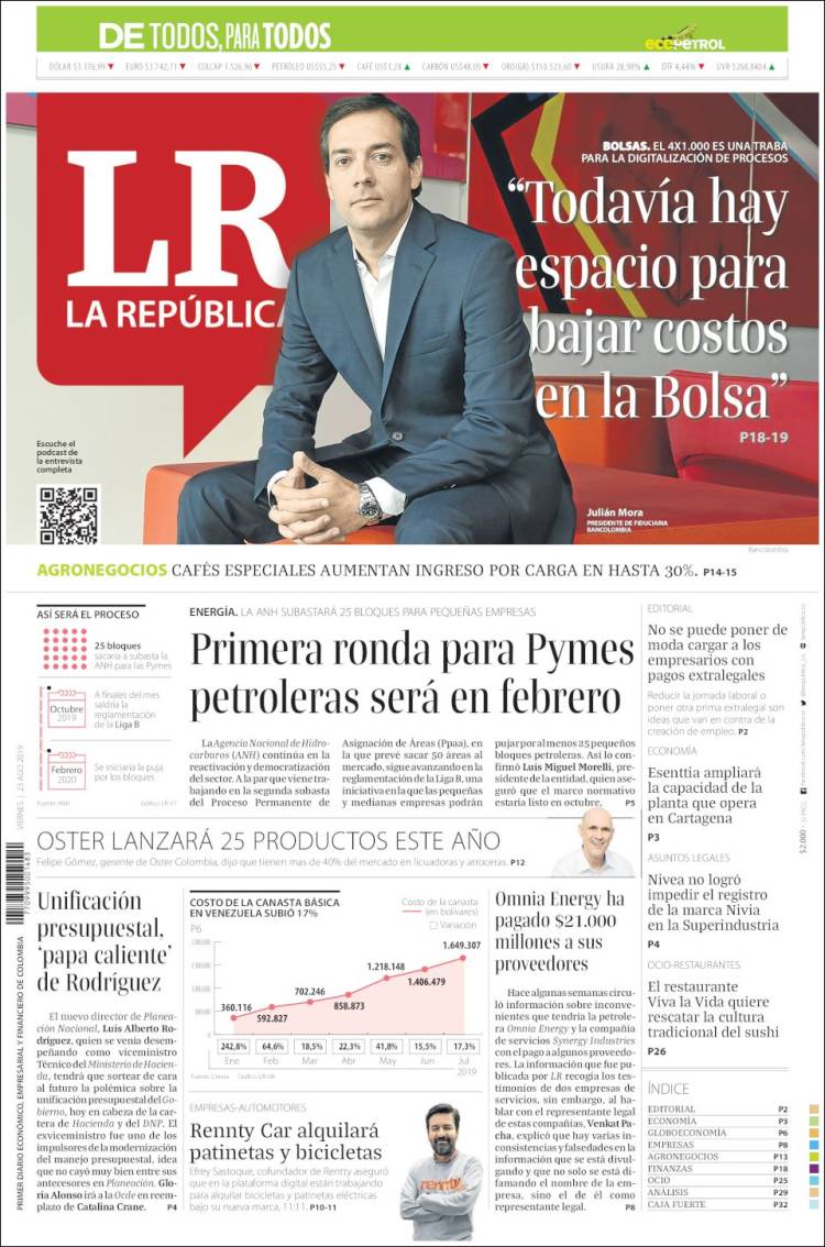 Portada de La Republica (Colombia)