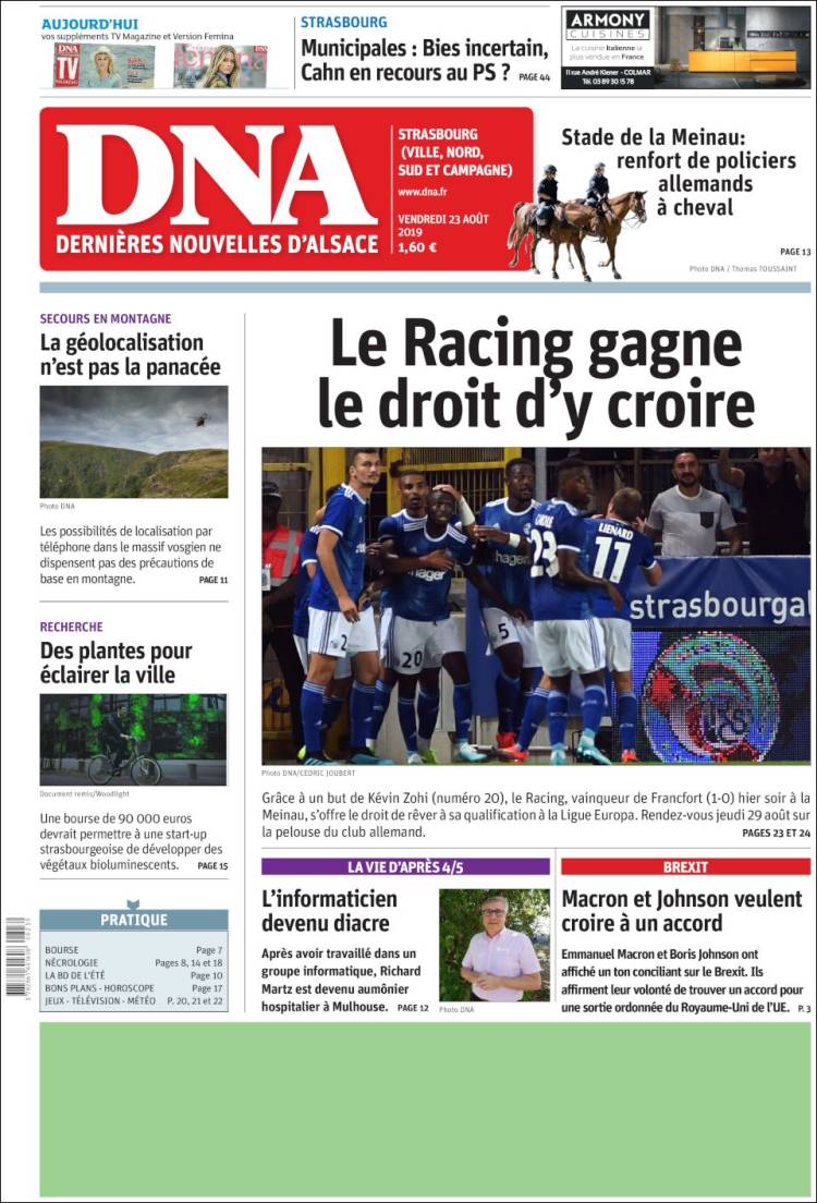 Portada de Les Dernières Nouvelles d'Alsace (France)