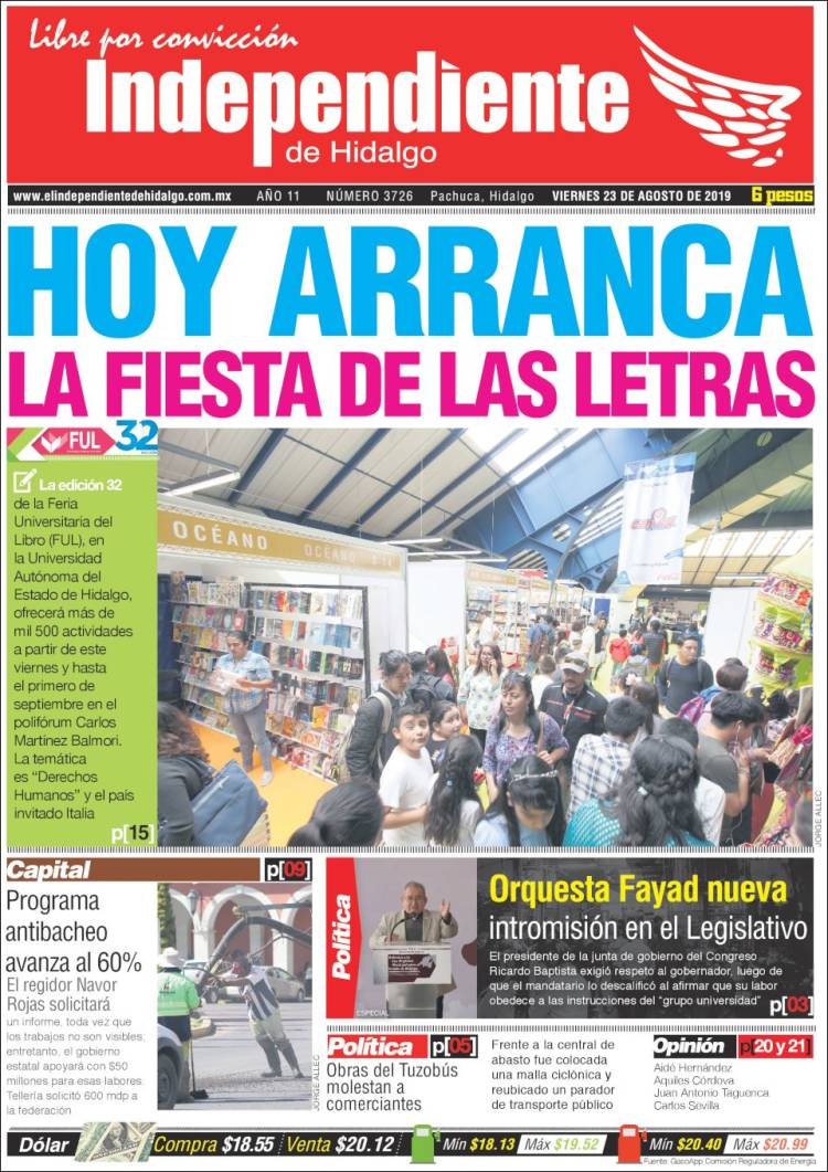 Portada de El Independiente de Hidalgo (M&eacute;xico)