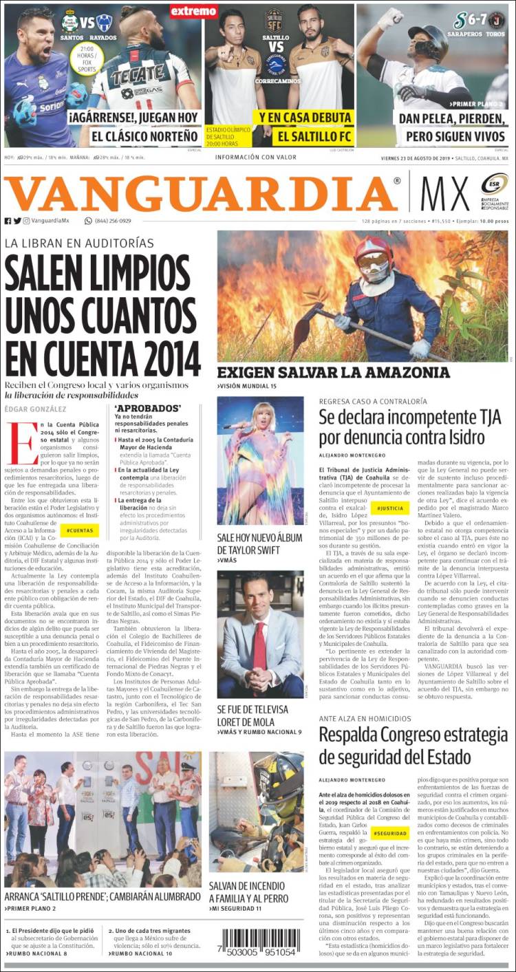 Portada de Vanguardia (M&eacute;xico)