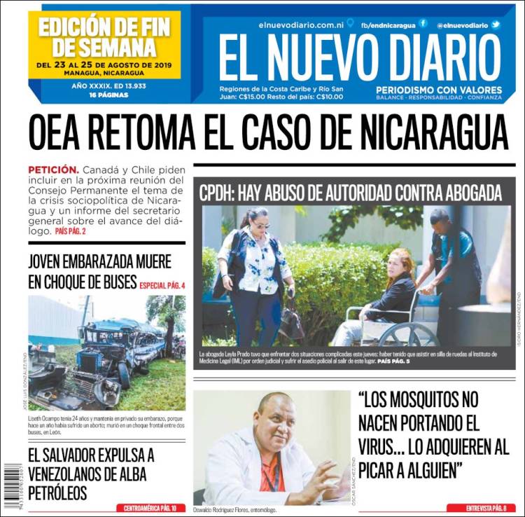 Portada de El Nuevo Diario (Nicaragua)