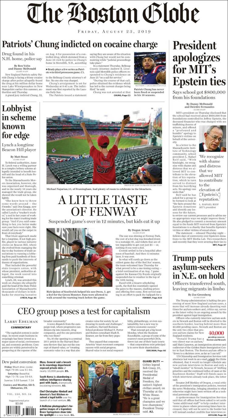 Portada de Boston Globe (USA)