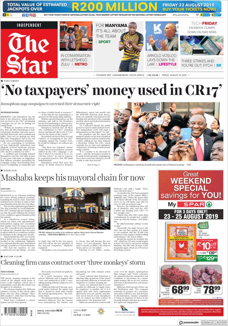 Portada de The Star (Sud&aacute;frica)