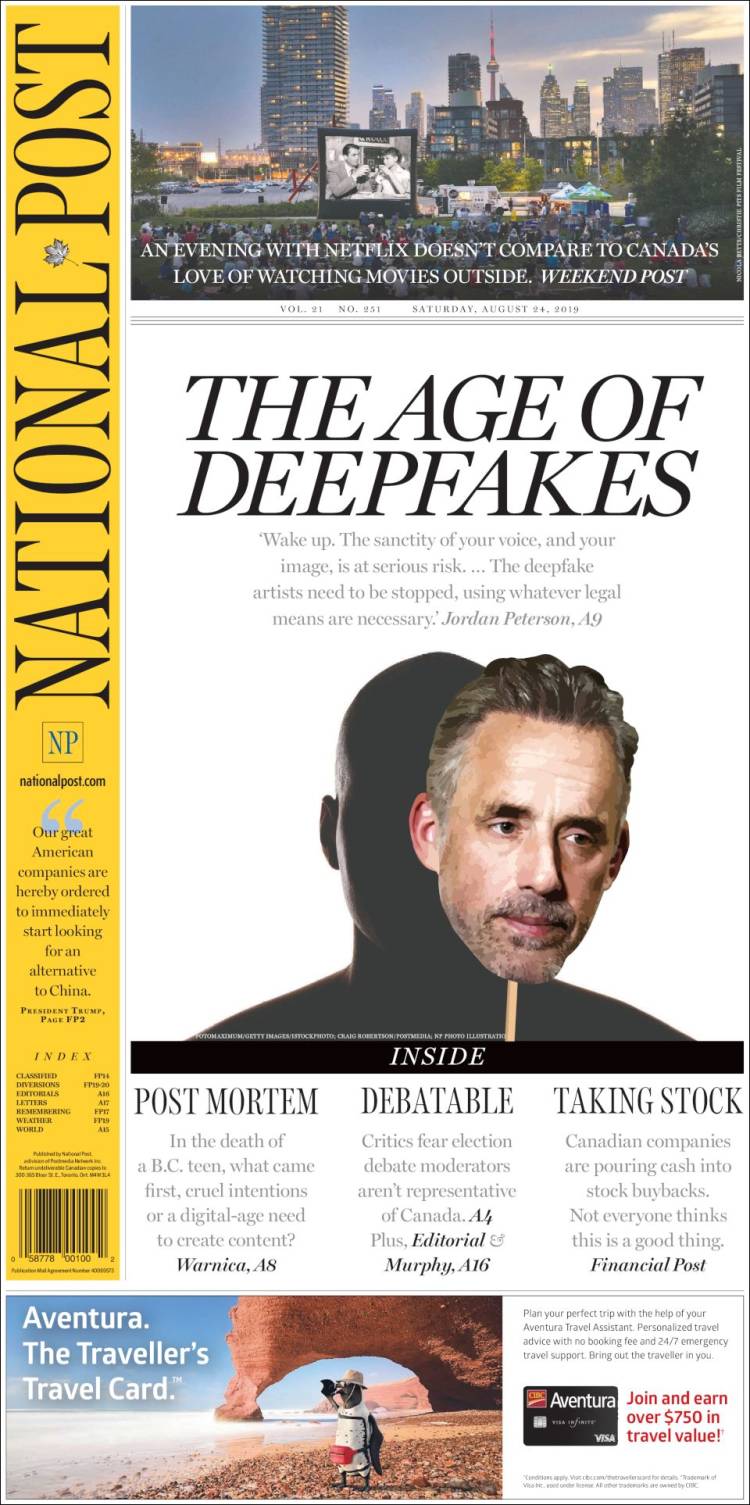 Portada de The National Post (Canadá)