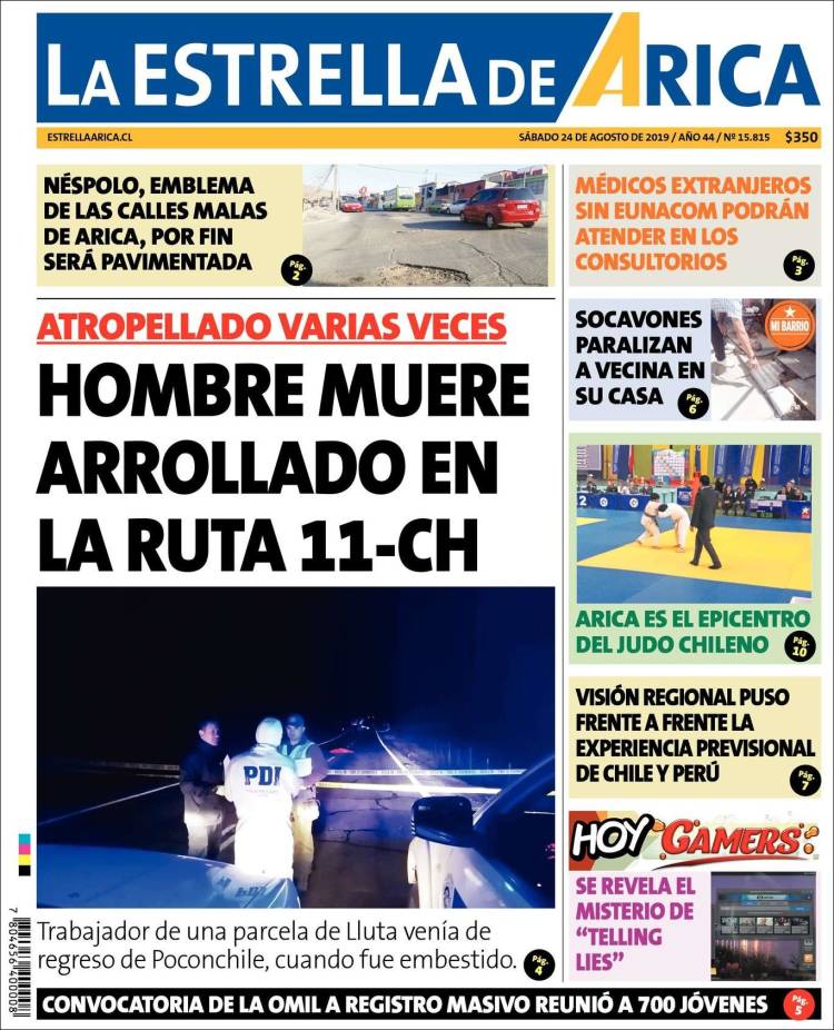 Portada de La Estrella de Arica (Chile)