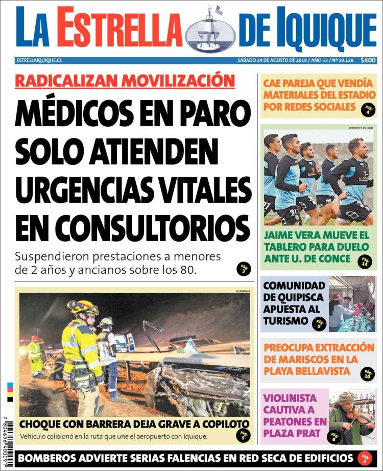 Portada de La Estrella de Iquique (Chile)