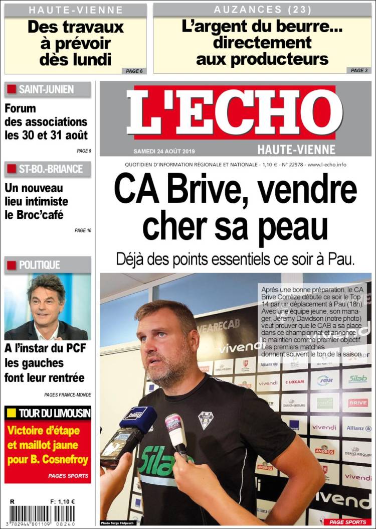 Portada de L'Echo de la Haute-Vienne (Francia)