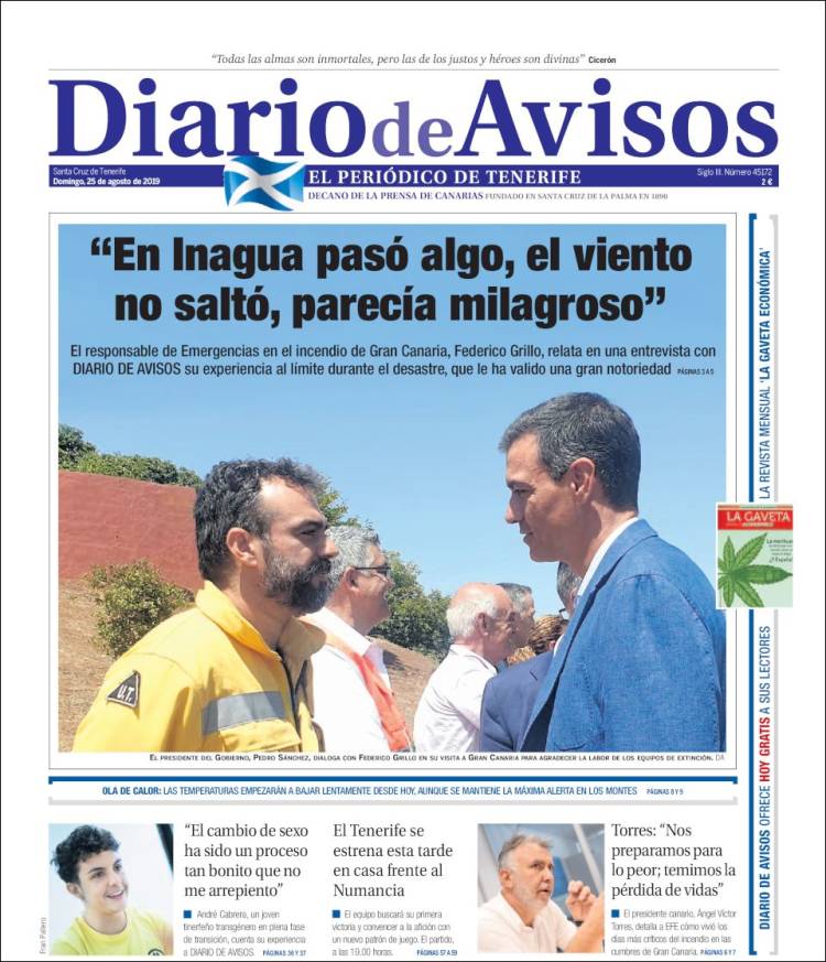 Portada de Diarios de Avisos (España)