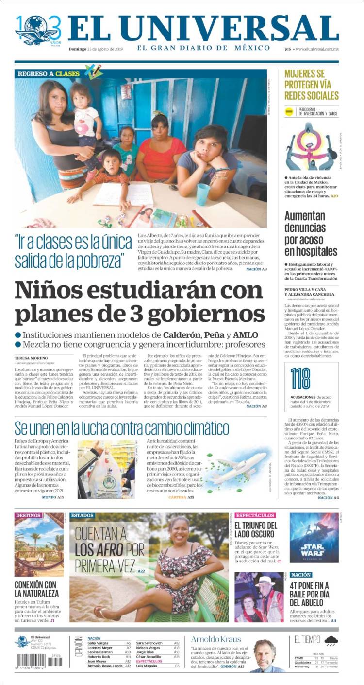 Portada de El Universal (México)