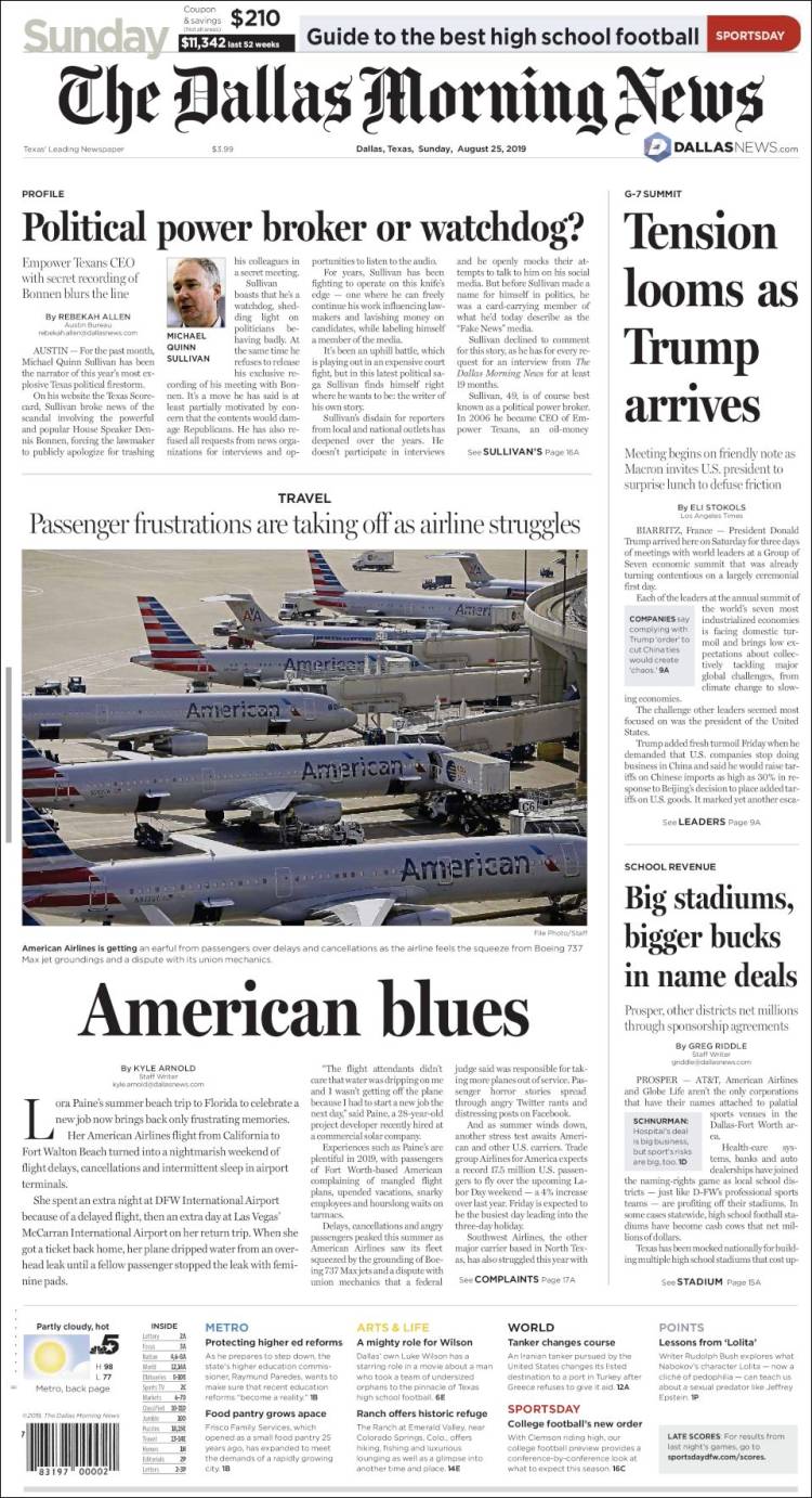 Portada de Dallas Morning News (USA)