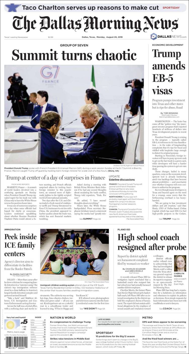 Portada de Dallas Morning News (USA)