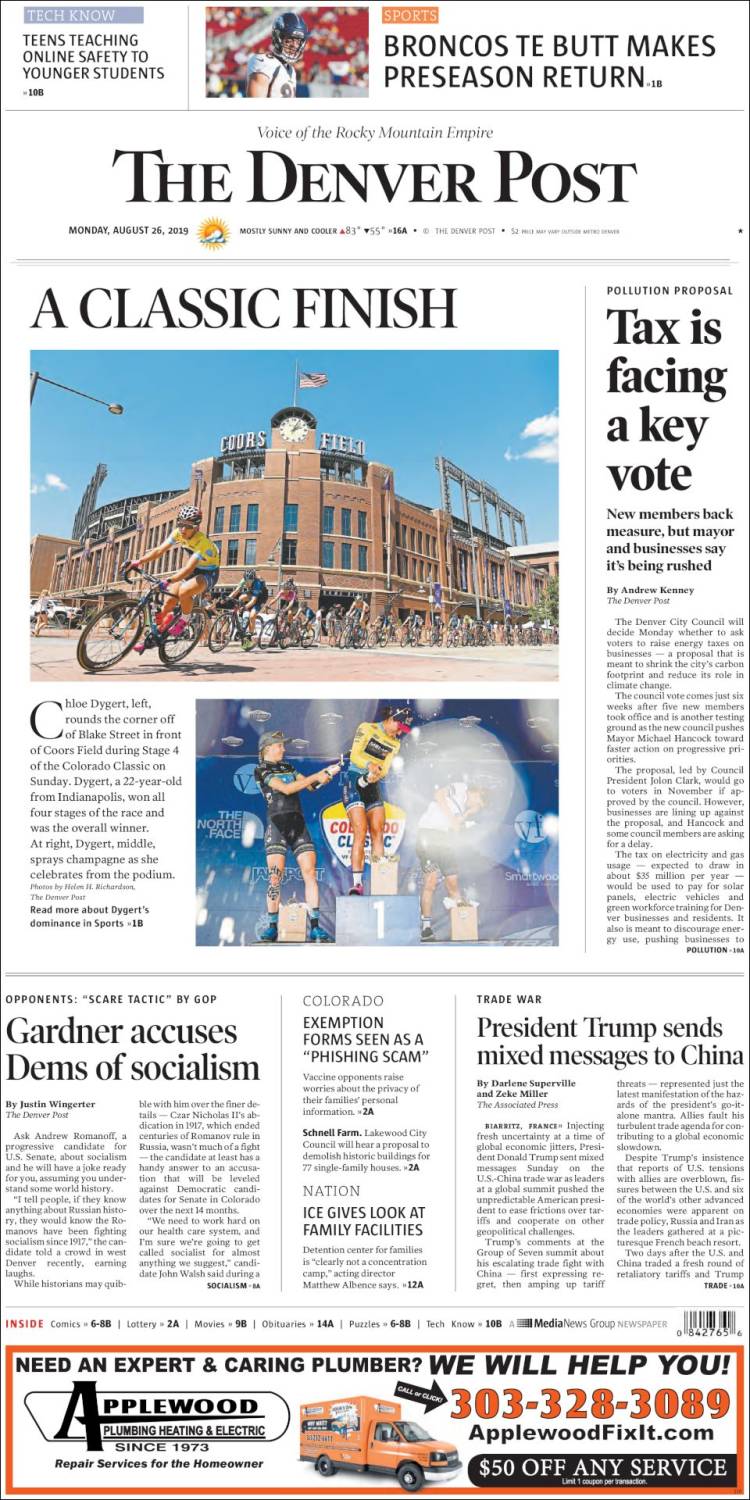 Portada de The Denver Post (USA)