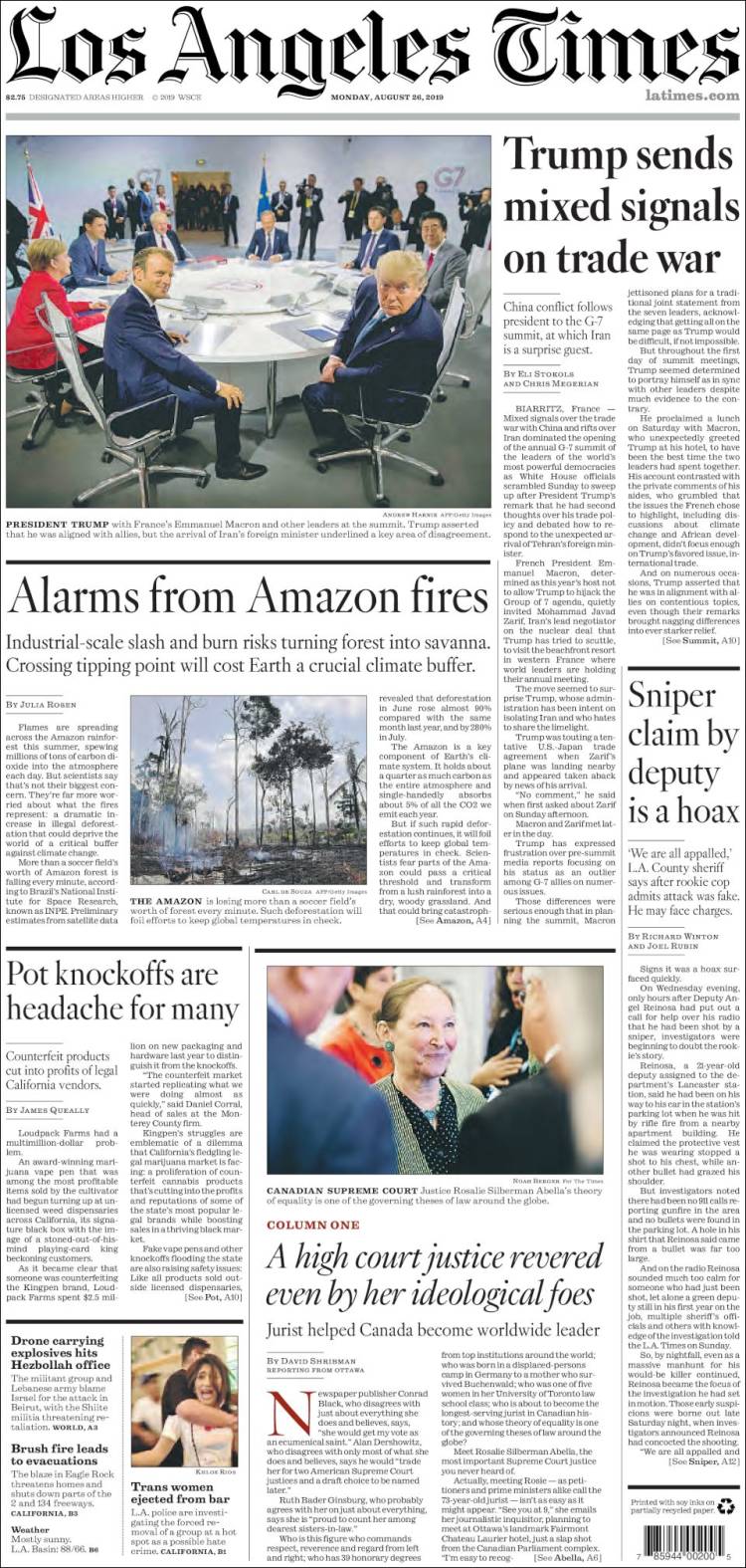 Portada de Los Angeles Times (USA)