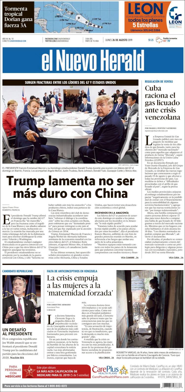 Portada de El Nuevo Herald (USA)