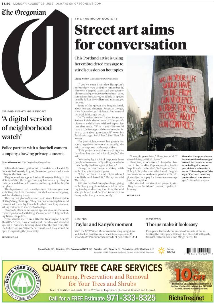 Portada de The Oregonian (USA)