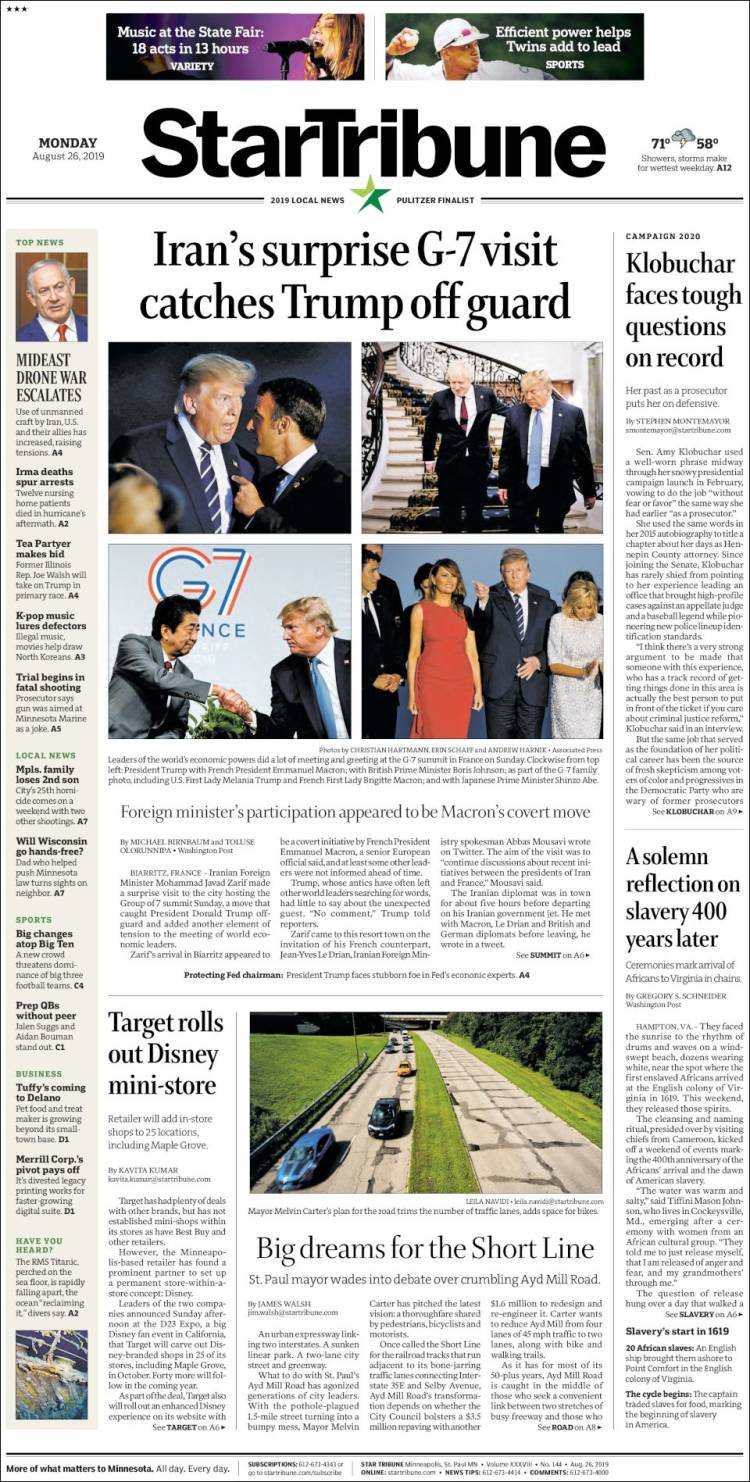 Portada de Star Tribune (USA)