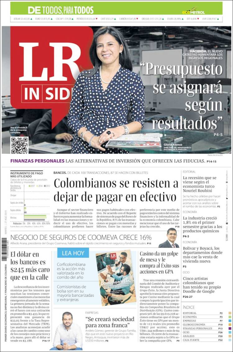 Portada de La Republica (Colombia)