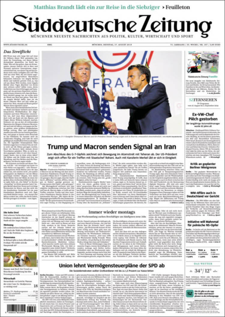 Portada de Sueddeutsche (Alemania)