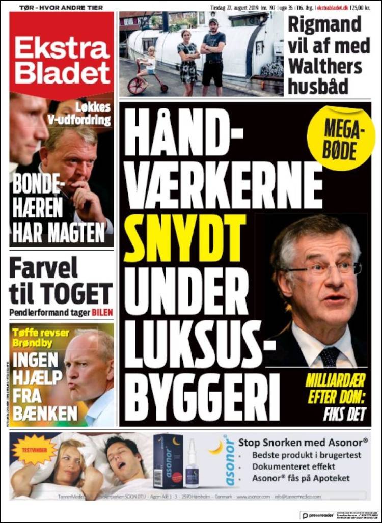 Portada de Ekstra Bladet (Dinamarca)
