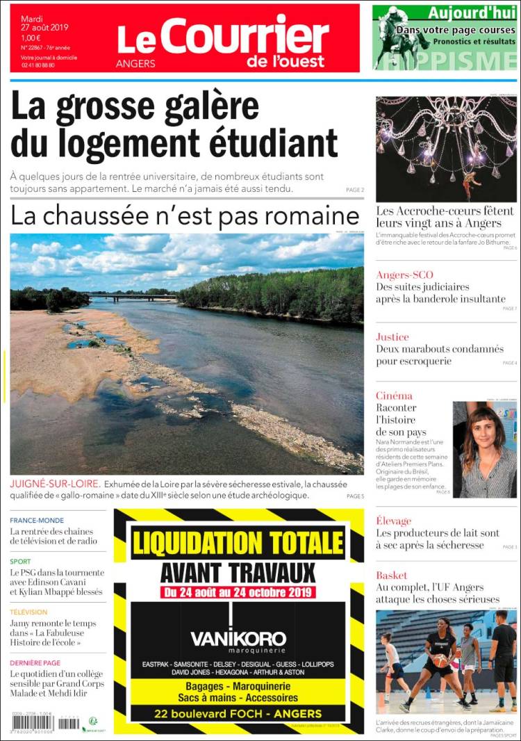 Portada de Le Courrier de l'Ouest (Francia)
