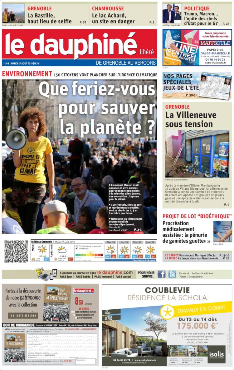Portada de Le Dauphiné Libéré (Francia)