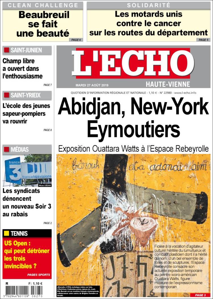 Portada de L'Echo de la Haute-Vienne (Francia)