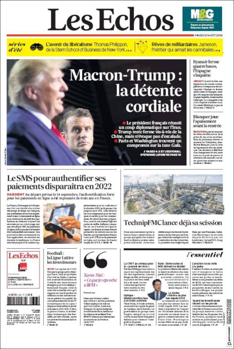 Portada de Les Echos (Francia)