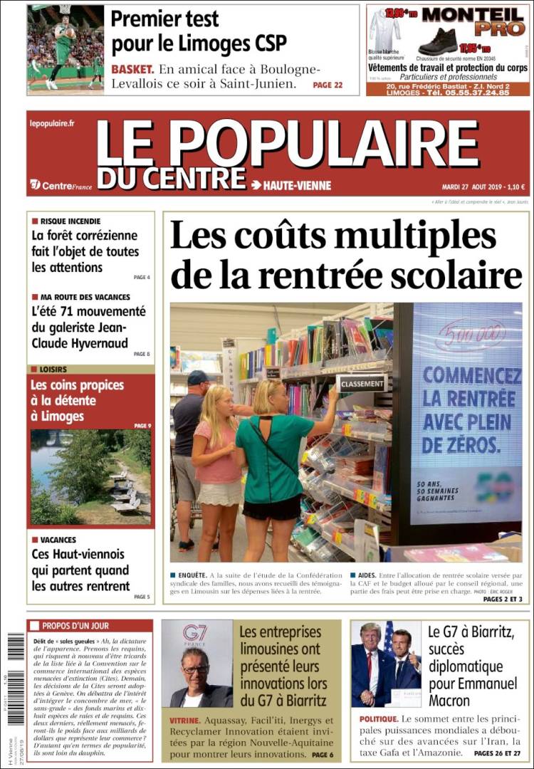 Portada de Le Populaire du Centre (Francia)
