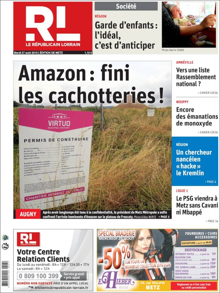 Portada de Le Republicain Lorrain (Francia)