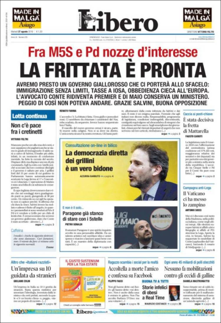 Portada de Libero (Italia)