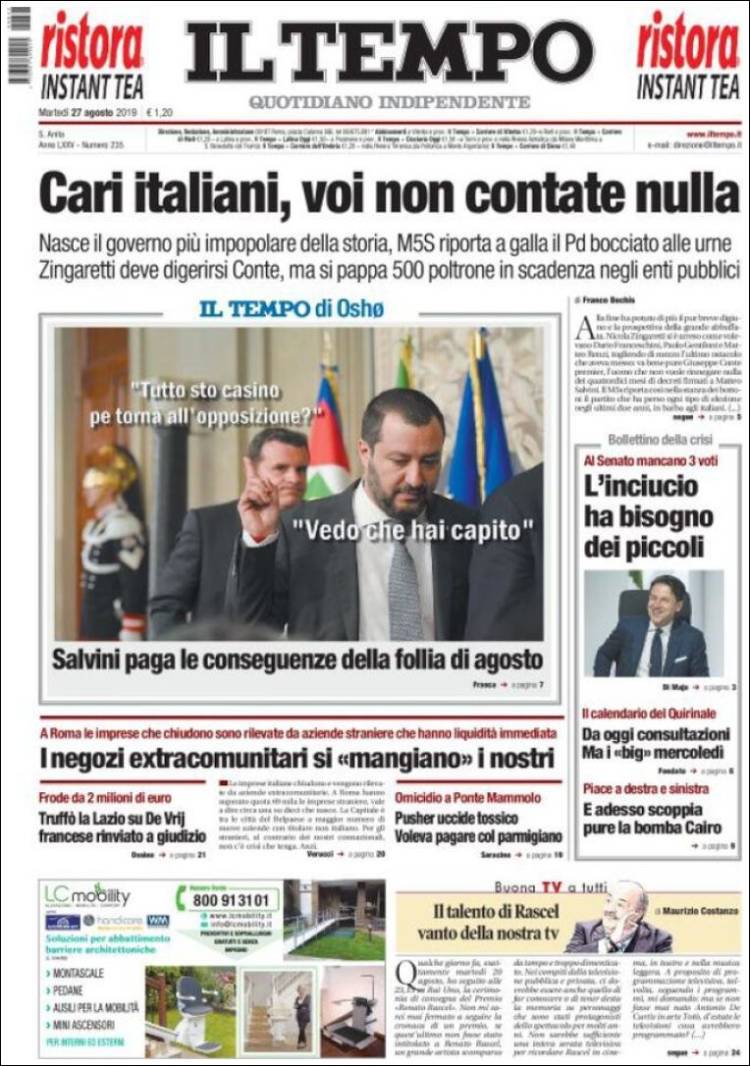 Portada de Il Tempo (Italia)